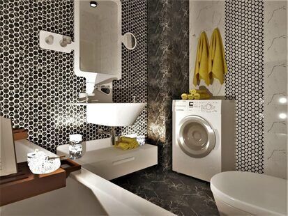 Фото № 1: Дизайн-проект совмещенного санузла 4.8  м² стиль Поп-арт для ЖК Серебряные звоны-2