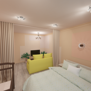 Фото № 2: Дизайн-проект зала 18.2  м² Стиль Контемпорари для ЖК Южный квартал