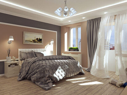 Фото № 1: Дизайн-проект спальни 19.7  м² стиль Современная классика для ЖК Рассказово