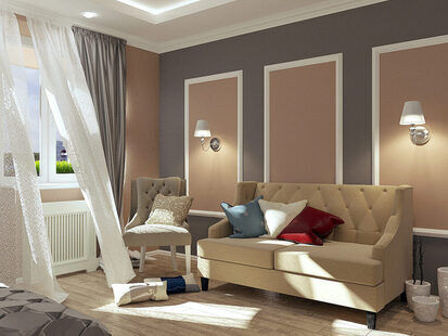 Фото № 2: Дизайн-проект спальни 19.7  м² стиль Современная классика для ЖК Рассказово