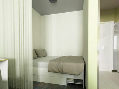 Фото № 6: Дизайн-проект однокомнатной квартиры 42.8  м² стиль Фьюжн для ЖК Петровский Квартал