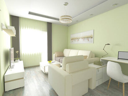 Фото № 4: Дизайн-проект однокомнатной квартиры 42.8  м² стиль Фьюжн для ЖК Петровский Квартал