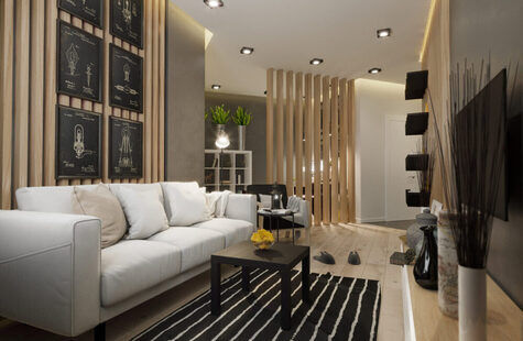 Фото № 1: Дизайн-проект зала 18.2  м² стиль Модернизм для ЖК Петровский Квартал