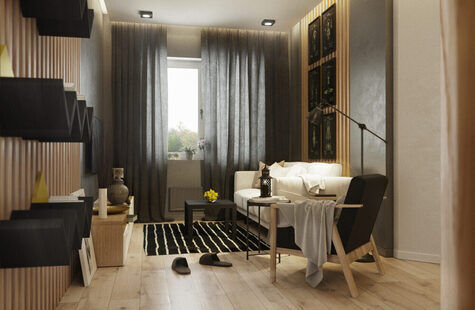 Фото № 3: Дизайн-проект зала 18.2  м² стиль Модернизм для ЖК Петровский Квартал