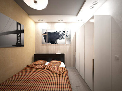 Фото № 1: Дизайн-проект спальни 16.9  м² стиль Лофт для ЖК Алые паруса