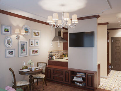 Фото № 1: Дизайн-проект двухкомнатной квартиры 43.7  м² стиль Классика для ЖК Времена года