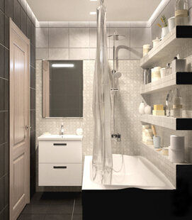 Фото № 1: Дизайн-проект совмещенного санузла 3.6  м² Скандинавский стиль для ЖК Виктори Парк