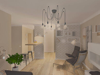 Фото № 2: Дизайн-проект зала 17.1  м² Скандинавский стиль для ЖК Вертикаль