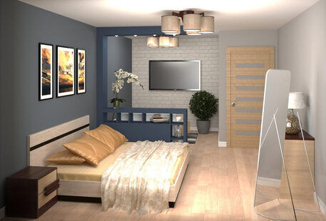 Фото № 3: Дизайн-проект однокомнатной квартиры 42.6  м² стиль Контемпорари для ЖК Южный квартал