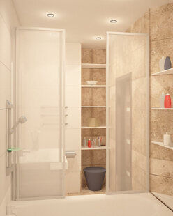 Фото № 2: Дизайн-проект совмещенного санузла 4.3  м² стиль Модернизм для ЖК Петровский Квартал