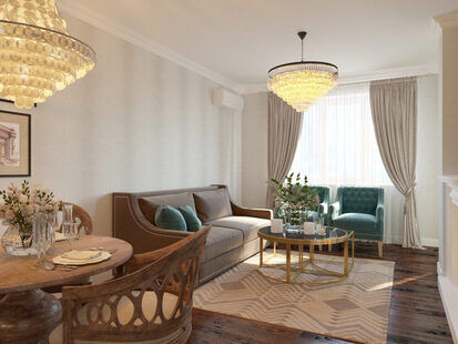 Фото № 5: Дизайн-проект двухкомнатной квартиры 53.3  м² стиль Американская классика для ЖК Аквамарин