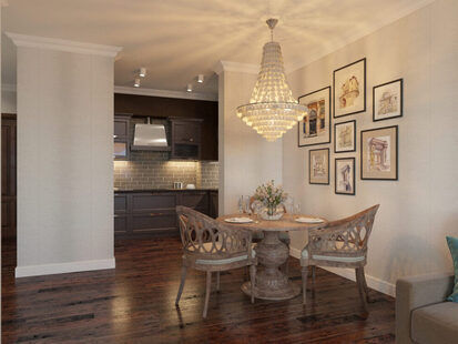 Фото № 3: Дизайн-проект двухкомнатной квартиры 53.3  м² стиль Американская классика для ЖК Аквамарин