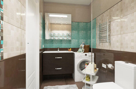 Фото № 1: Дизайн-проект совмещенного санузла 4.8  м² стиль Современная классика для ЖК Вертикаль