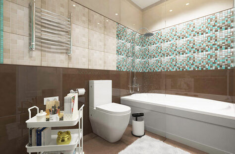 Фото № 2: Дизайн-проект совмещенного санузла 4.8  м² стиль Современная классика для ЖК Вертикаль