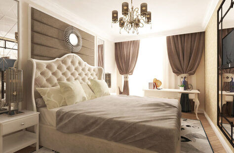 Фото № 1: Дизайн-проект спальни 16.9  м² стиль Современная классика для ЖК Вертикаль