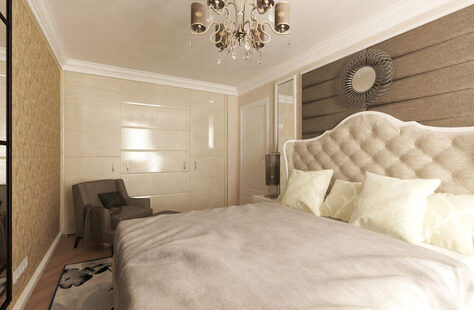 Фото № 2: Дизайн-проект спальни 16.9  м² стиль Современная классика для ЖК Вертикаль