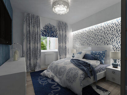 Фото № 1: Дизайн-проект спальни 15.0  м² Скандинавский стиль для ЖК Новое Измайлово