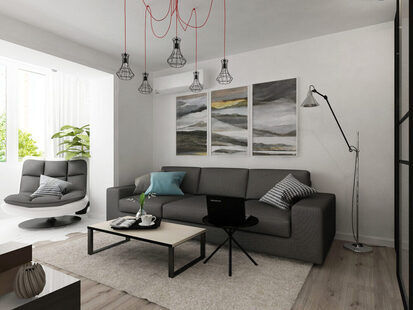 Фото № 1: Дизайн-проект зала 21.9  м² Скандинавский стиль для ЖК Новое Измайлово