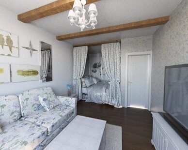 Фото № 4: Дизайн-проект однокомнатной квартиры 34.2  м² стиль Прованс для ЖК Времена года