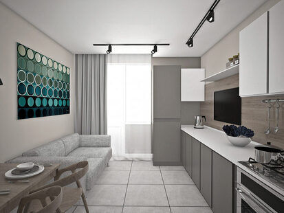 Фото № 1: Дизайн-проект кухни 13.2  м² стиль Минимализм для ЖК Виктори Парк