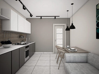 Фото № 3: Дизайн-проект кухни 13.2  м² стиль Минимализм для ЖК Виктори Парк