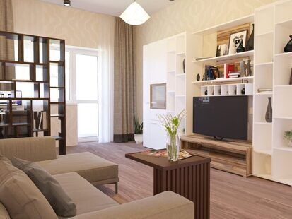 Фото № 2: Дизайн-проект зала 18.7  м² стиль Контемпорари для ЖК BRAER PARK