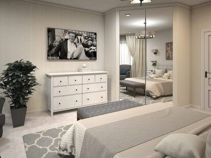 Фото № 2: Дизайн-проект спальни 18.7  м² стиль Современная классика для ЖК Переделкино Ближнее