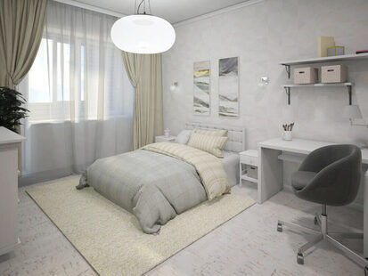 Фото № 1: Дизайн-проект спальни 15.6  м² стиль Современная классика для ЖК Переделкино Ближнее