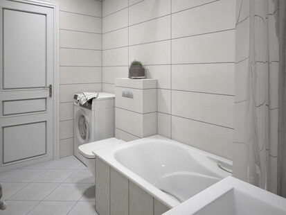 Фото № 2: Дизайн-проект совмещенного санузла 2.3  м² стиль Современная классика для ЖК Переделкино Ближнее