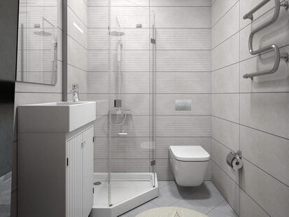 Фото № 1: Дизайн-проект совмещенного санузла 4.9  м² стиль Современная классика для ЖК Переделкино Ближнее