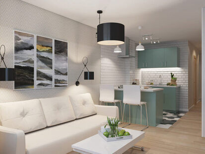 Фото № 2: Дизайн-проект квартиры-студии 35.4  м² стиль Минимализм для ЖК PLAZA