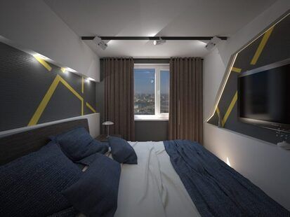 Фото № 3: Дизайн-проект спальни 10.6  м² стиль Конструктивизм для ЖК Лазурный