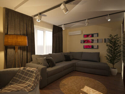 Фото № 2: Дизайн-проект зала 16.3  м² стиль Конструктивизм для ЖК Лазурный