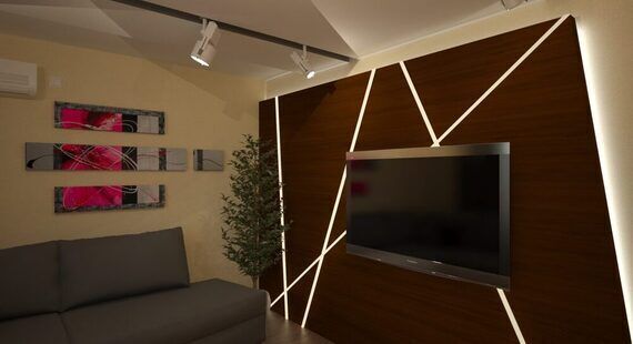 Зал: готовый дизайн проект в стиле "Конструктивизм". Площадь 16.3 м² - фото №1