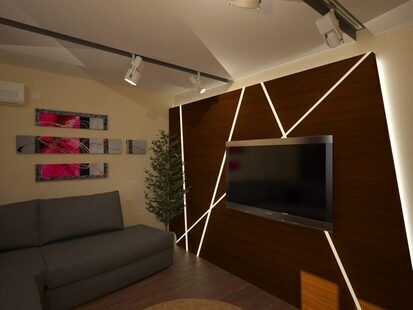 Фото № 1: Дизайн-проект зала 16.3  м² стиль Конструктивизм для ЖК Лазурный