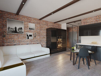 Фото № 2: Дизайн-проект квартиры-студии 32.0  м² стиль Лофт для ЖК Аквамарин