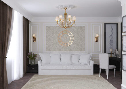 Фото № 1: Дизайн-проект однокомнатной квартиры 29.0  м² стиль Современная классика для ЖК Эверест