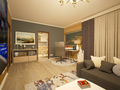 Фото № 2: Дизайн-проект зала 22.6  м² стиль Минимализм для ЖК Лайт Сити LS