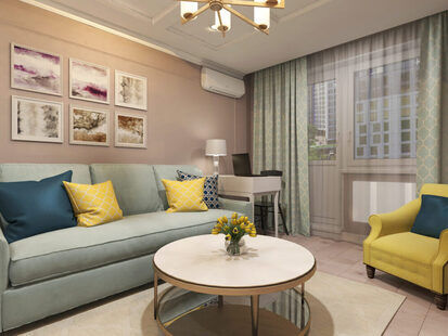 Фото № 1: Дизайн-проект однокомнатной квартиры 37.2  м² стиль Современная классика п-44т, секция 1-1