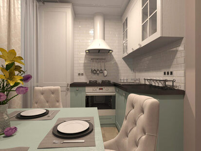 Фото № 3: Дизайн-проект однокомнатной квартиры 37.2  м² стиль Современная классика п-44т, секция 1-1