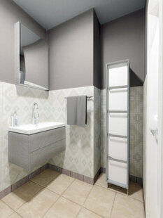 Фото № 1: Дизайн-проект совмещенного санузла 3.5  м² стиль Модернизм для ЖК Петровский Квартал