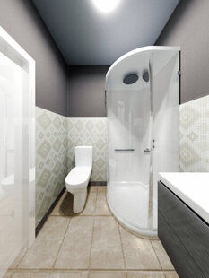 Фото № 2: Дизайн-проект совмещенного санузла 3.5  м² стиль Модернизм для ЖК Петровский Квартал