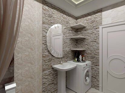 Фото № 1: Дизайн-проект совмещенного санузла 4.6  м² стиль Современная классика для ЖК Современный