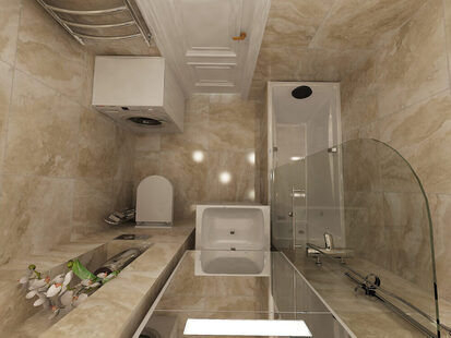 Фото № 2: Дизайн-проект совмещенного санузла 4.4  м² стиль Современная классика для ЖК Современный