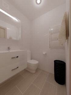 Фото № 1: Дизайн-проект совмещенного санузла 3.5  м² стиль Минимализм для ЖК Эверест