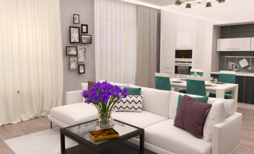 Фото № 4: Дизайн-проект кухни-гостиной 33.9  м² стиль Модернизм для ЖК Ника Парк