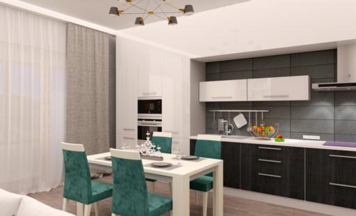 Фото № 2: Дизайн-проект кухни-гостиной 33.9  м² стиль Модернизм для ЖК Ника Парк