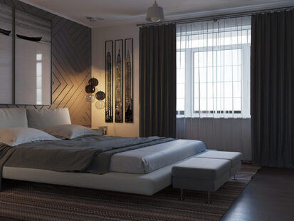 Фото № 1: Дизайн-проект спальни 15.0  м² стиль Минимализм для ЖК Современный