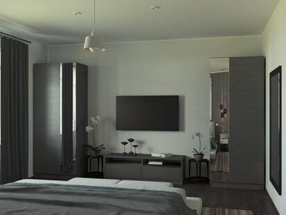 Фото № 2: Дизайн-проект спальни 15.0  м² стиль Минимализм для ЖК Современный