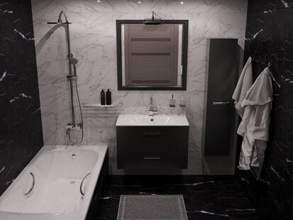 Фото № 1: Дизайн-проект ванной 4.2  м² стиль Минимализм для ЖК Современный